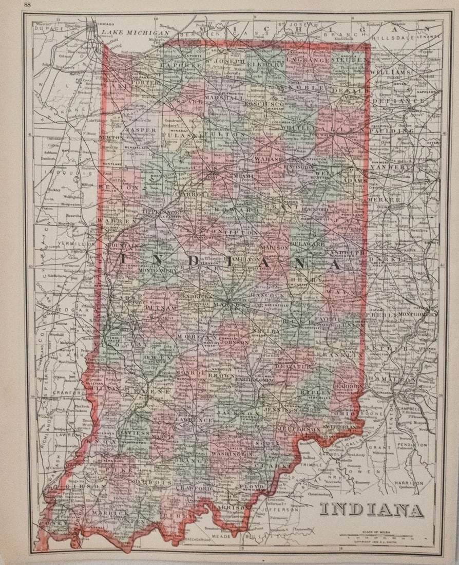 1894 Mitchell Map of Indiana -- Indiana (1 of 1)