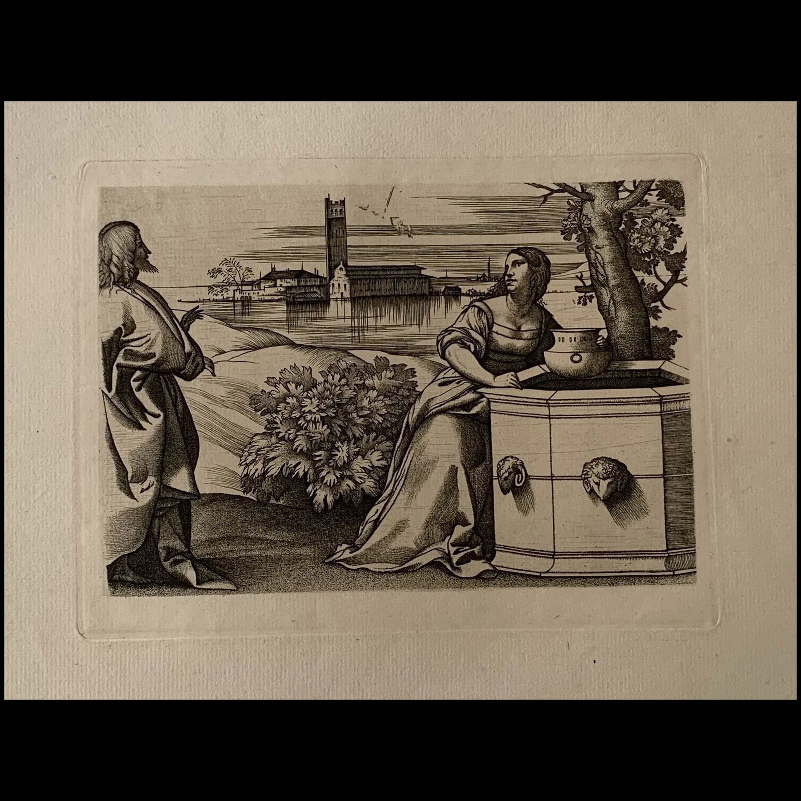 Christ And The Samaritan Woman - Amand Durand heliogravure c.1870: Christ And The Samaritan Woman. Engraver: Amand-Durand (1831-1905). Artist: after a pating by Giulio Campagnola (Italian, Padua ca. 1482–ca. 1515/18 Venice) Artist: Design attributed to Giorgion