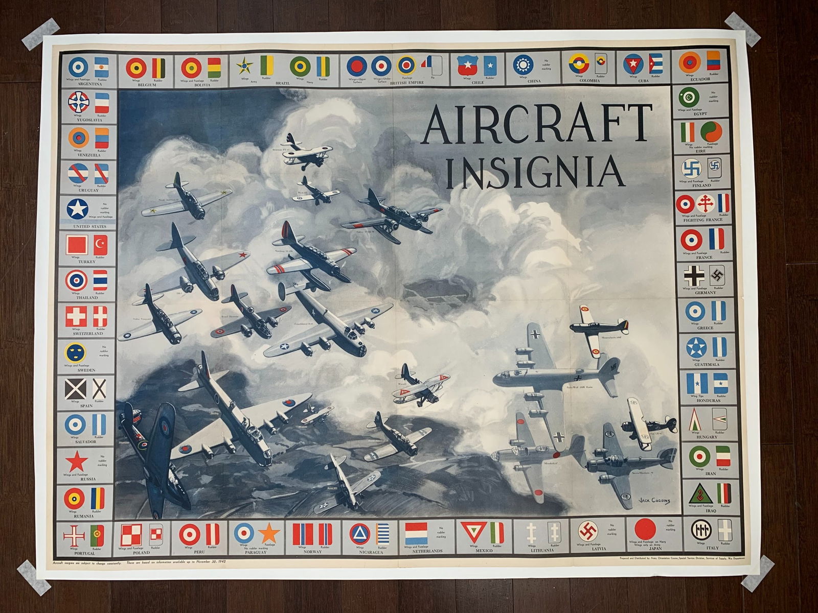 Aircraft Insignia - Art Jack Coggins (1942) 34.5x46.5 US WWII War Poster LB: Aircraft Insignia - Art Jack Coggins (1942) 34.5x46.5 US WWII War Poster LB, Please refer to the attached photos to determine the condition of this original vintage item. Note: LB means Linen Backed.