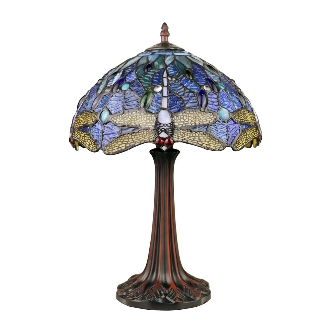 17" Blue Stained Glass Dragonfly Table Lamp (1 of 8)