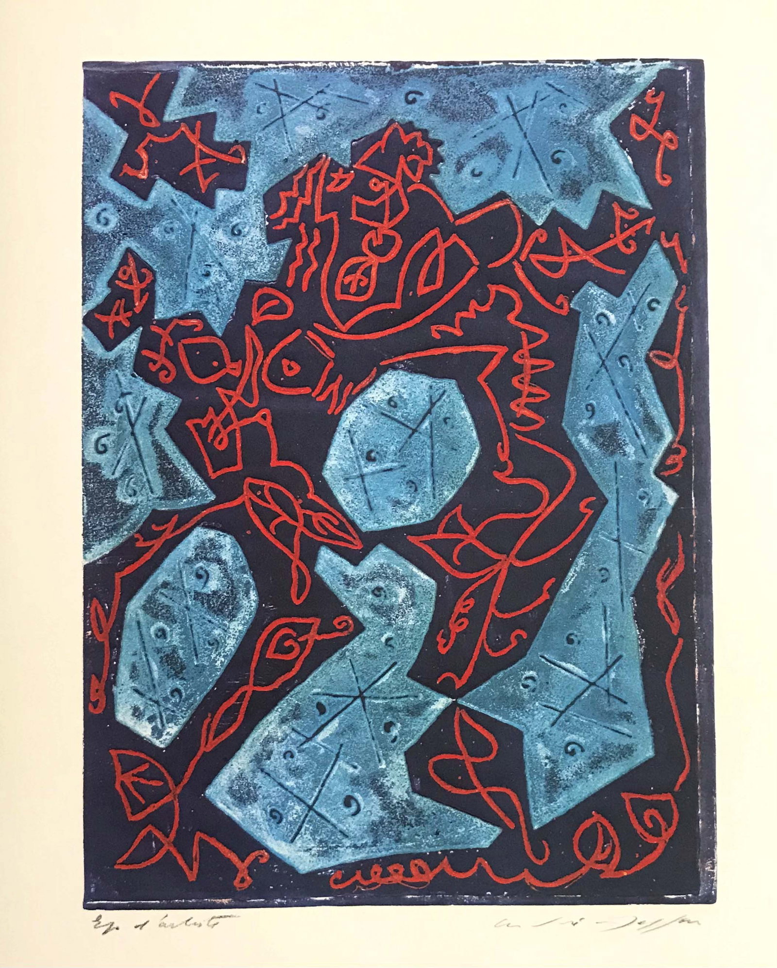 1973 Andre Masson Les Hain Teny N. 29: Artist: Andre Masson Country: France Title: Les hain teny - 29 Medium: Offset Marks:Fascimile Signature Paper Size: 14 x 11.75 inch Printed: 1973 in Switzerland Provenance: Masson Graphik Ltd Ed