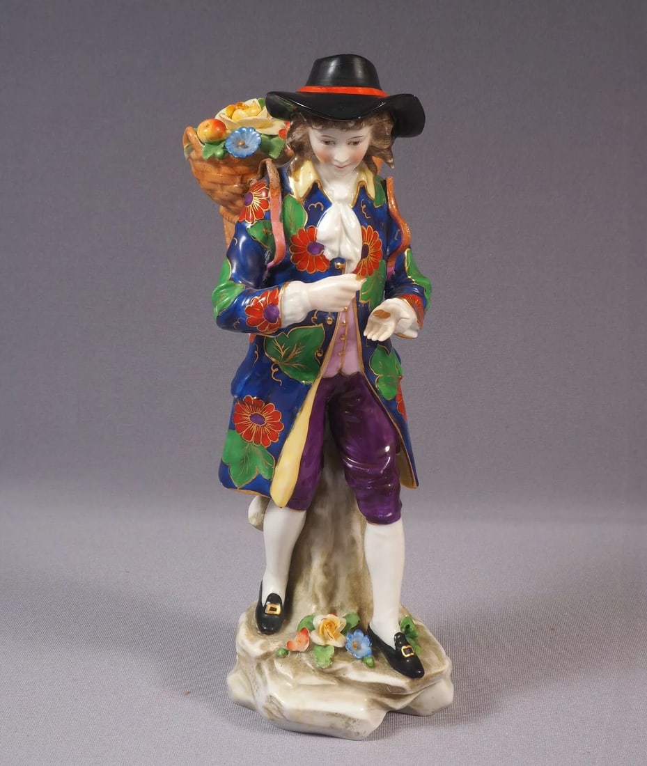 Derby Chelsea or Samson Gold Anchor Boy Figurine Antique Large Flower Seller (1 of 9)