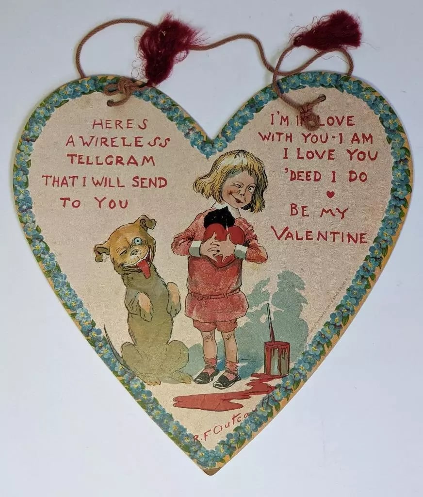 ANTIQUE HEART VALENTINE w R F OUTCAULT ART, The Yellow Kid & Buster Brown Artist (1 of 2)