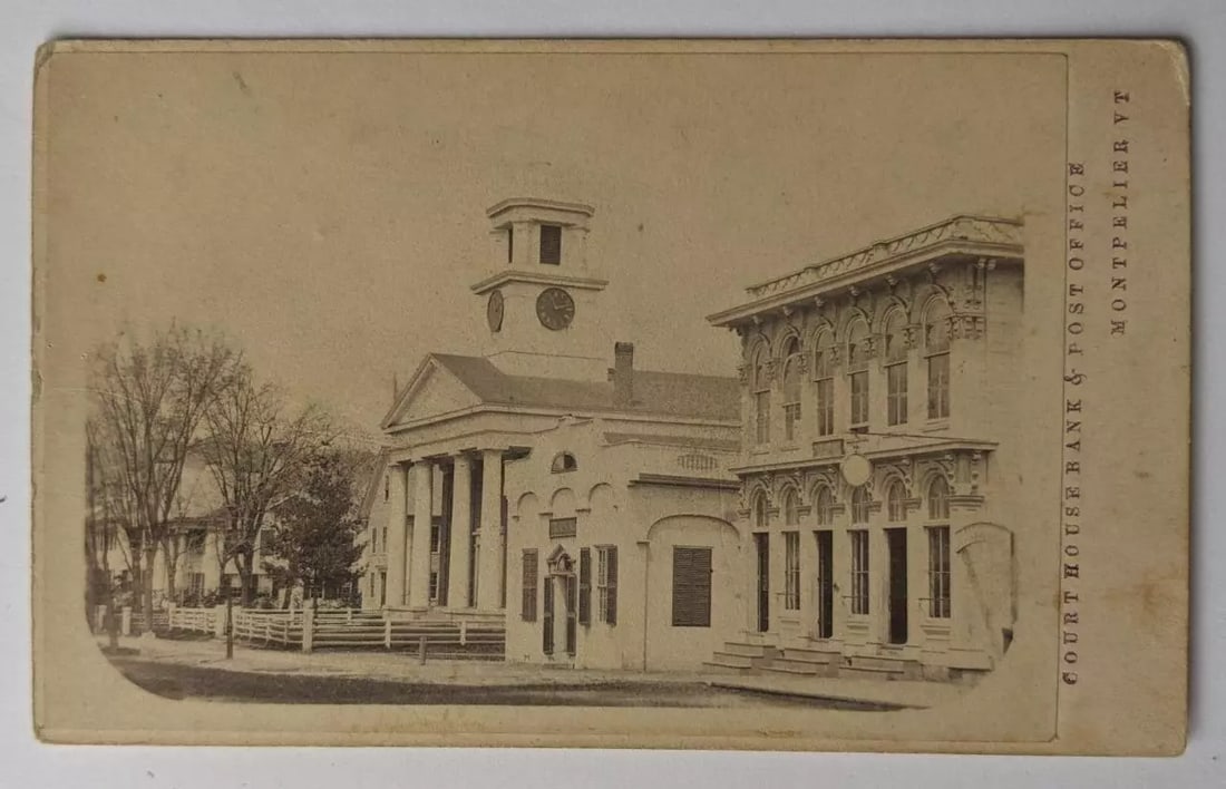 ca. 1870s cdv, COURT HOUSE, BANK, POST OFFICE Montpelier, VT by F. F. CURRIER (1 of 2)