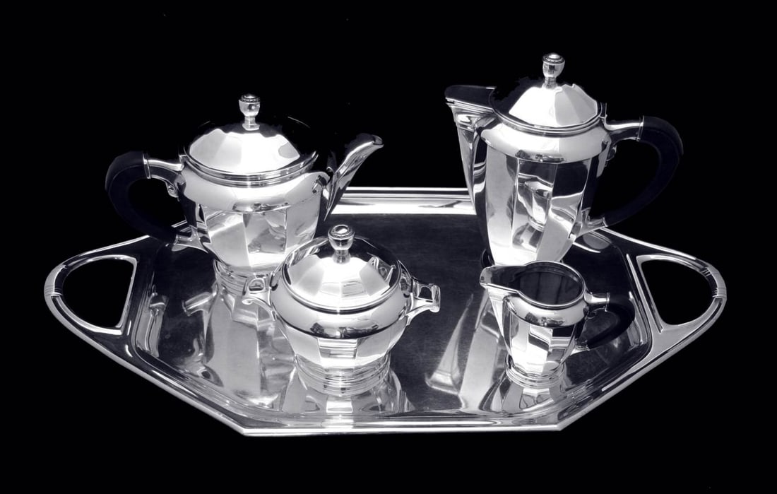 ART DECO - 5pc ORGINAL FRENCH ART DECO 950 STERLING SILVER TEA SET 1900-1949 MUSEUM QUALITY: Title: ART DECO - 5pc ORGINAL FRENCH ART DECO 950 STERLING SILVER TEA SET 1900-1949 MUSEUM QUALITY Description: Direct from Paris, The Birth place of Art Deco, A Gorgeous Original Gatsby Era 5 piece A