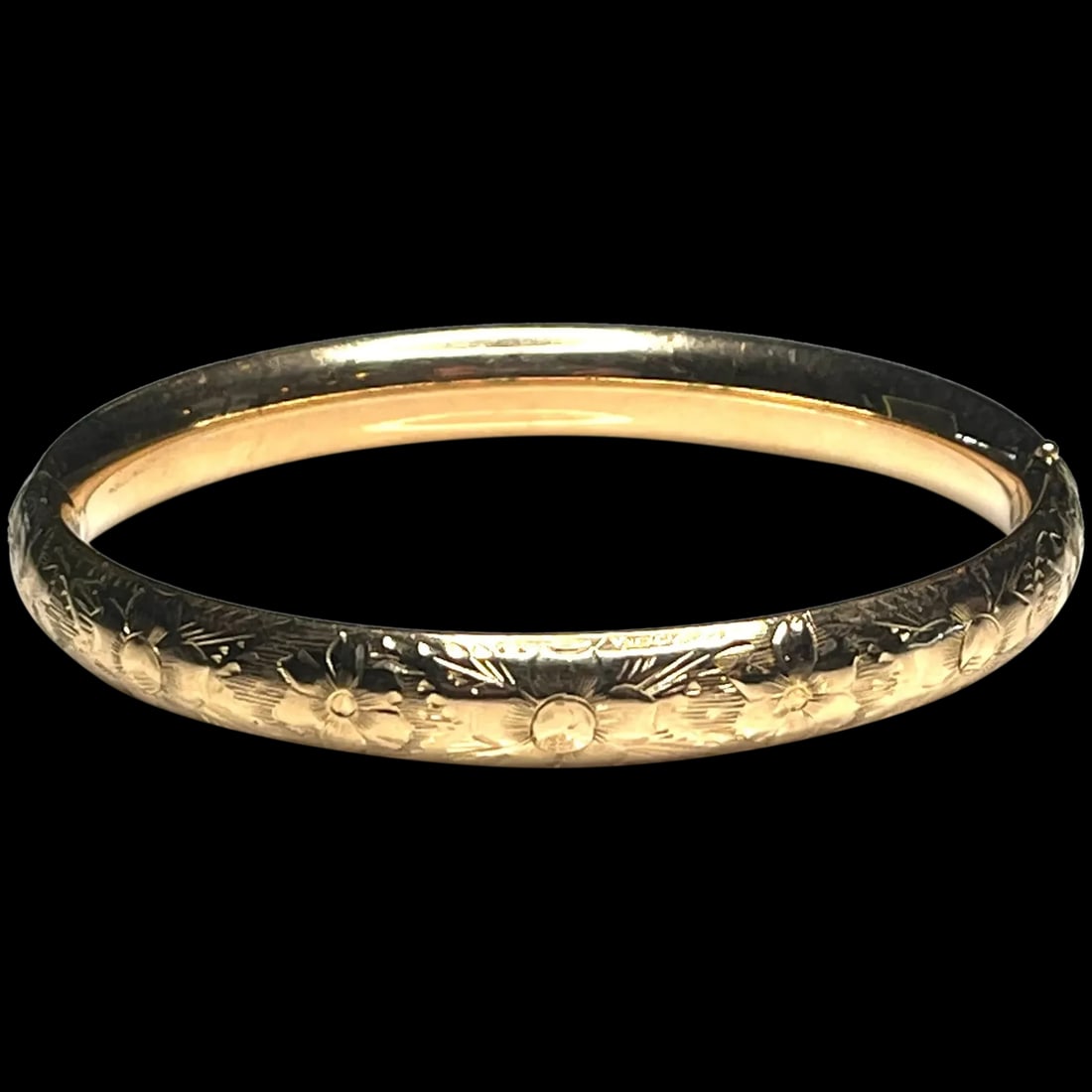 Vintage Floral Etched Gold Bangle Bracelet (1 of 8)