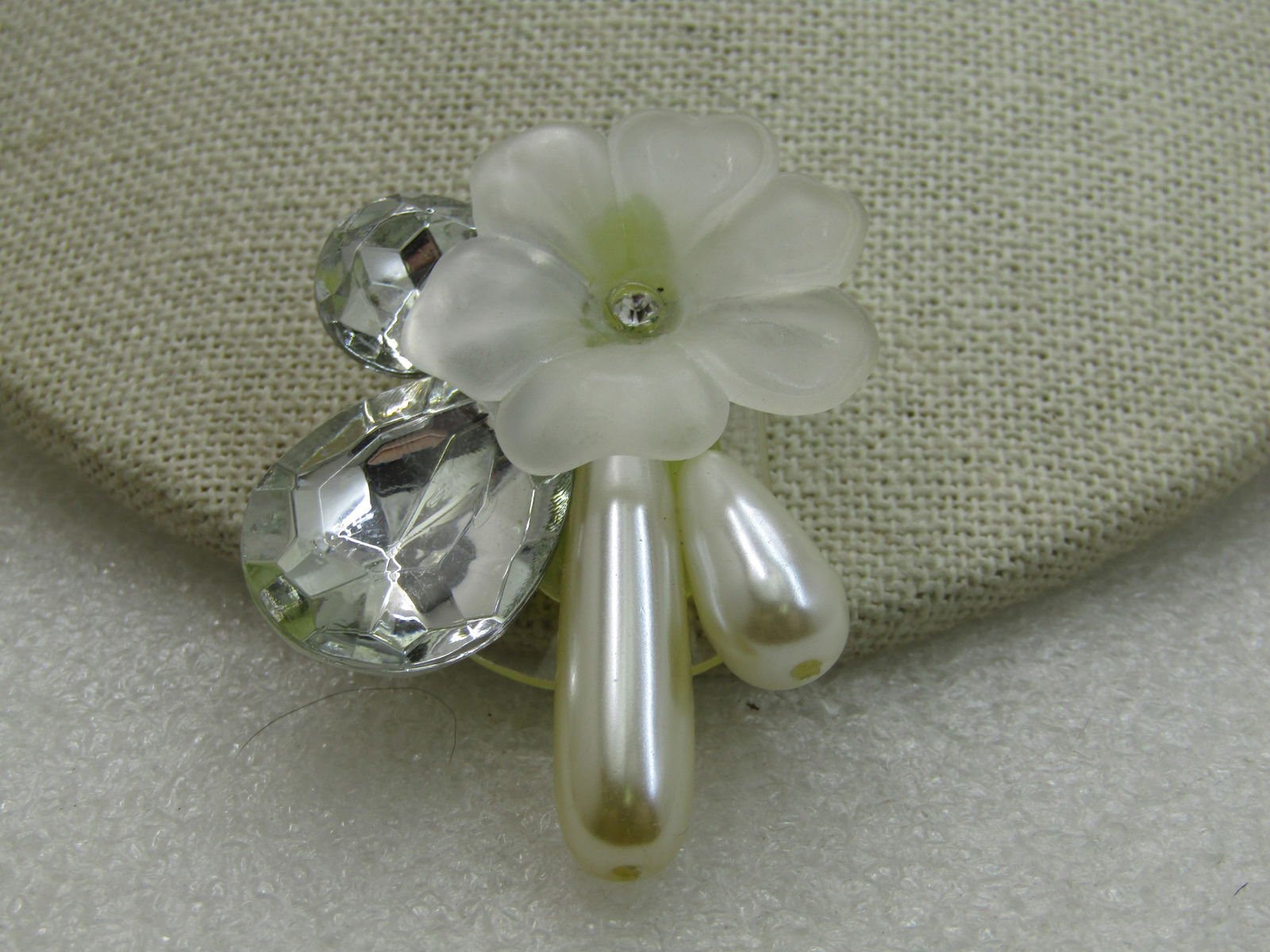 Vintage Floral Rhinestone Faux Pearl Brooch, 2" (1 of 6)