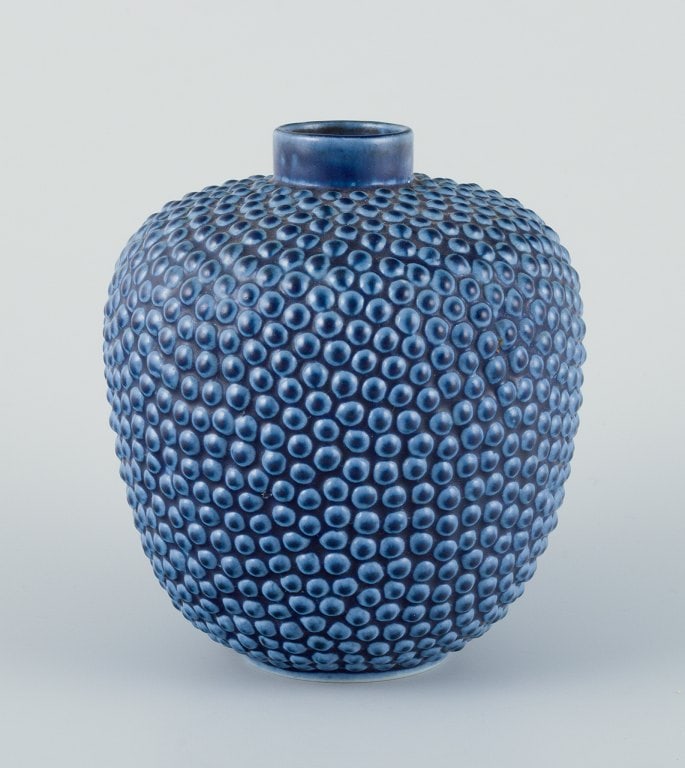 Ceramic vase in modernist design with blue glaze. (1 of 7)