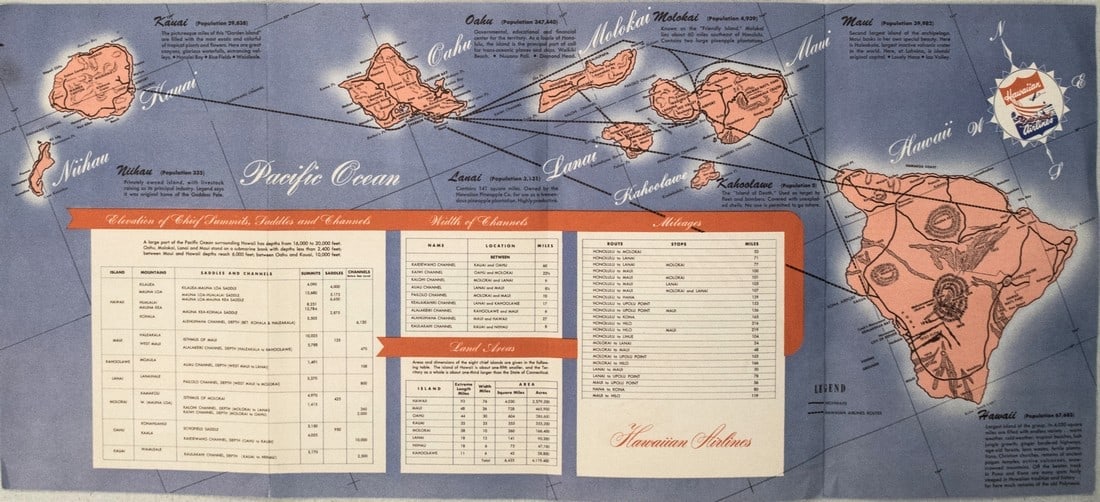 1951 Hawaiian Airline Pictorial Route Map of Hawaii -- See All Hawaii (1 of 2)