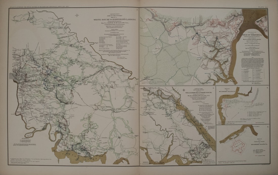 1892 Cowles Civil War Map of Battles in Yorktown and Williamsburg Areas of Southeastern Virginia -- (1 of 1)