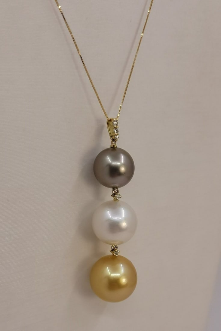 ALGT Certified South Sea and Tahitian Pearls - 0.1Ct - Necklace - 18 kt. Yellow gold (1 of 16)