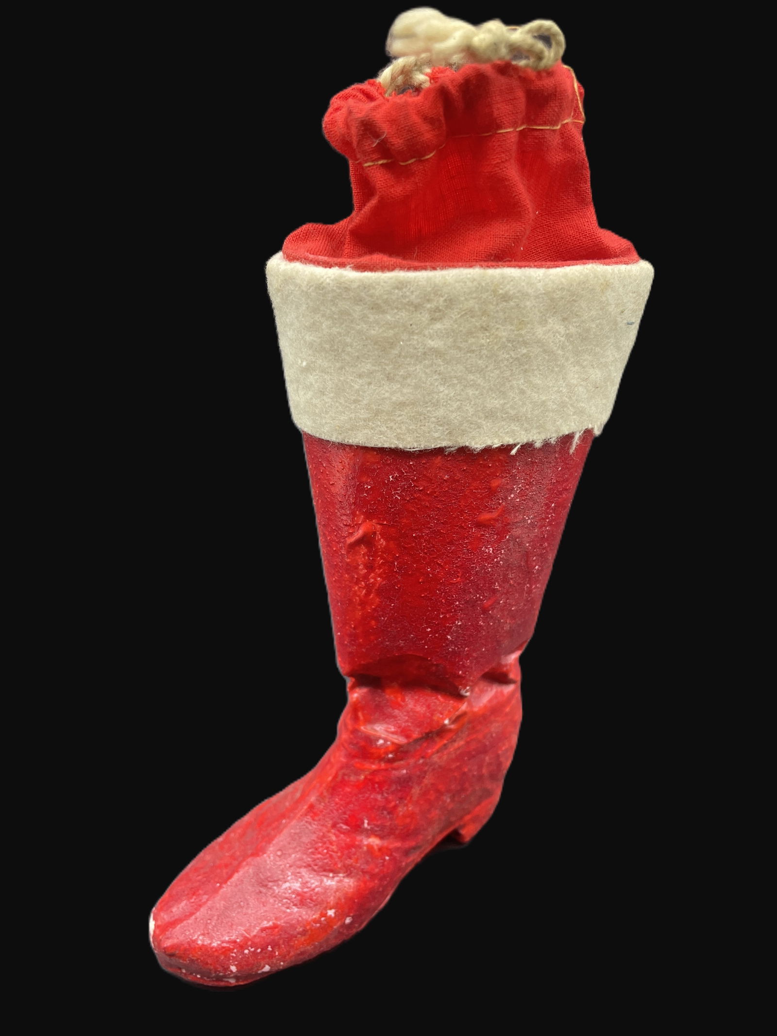 EARLY JAPAN PAPER MACHE SANTA BOOT FUR TRIM CANDY CONTAINER (1 of 8)