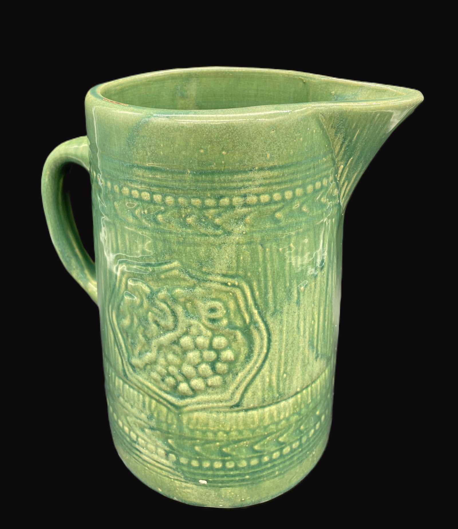 Vintage 1930-40's McCoy Pottery Pitcher Grape Motif Yellowware (1 of 8)