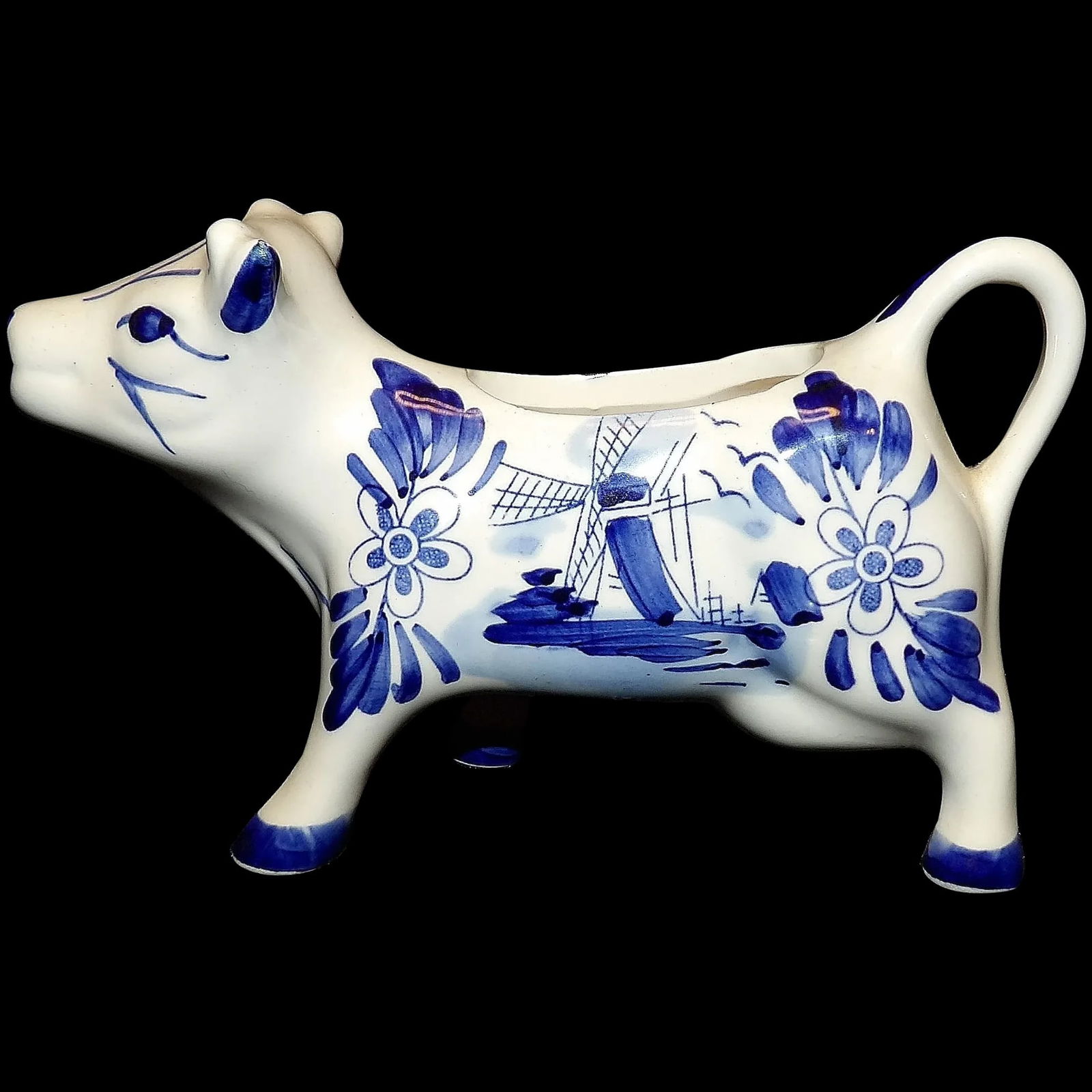 Vintage Hand Painted Delph Blue Windmill Cow Creamer (1 of 9)