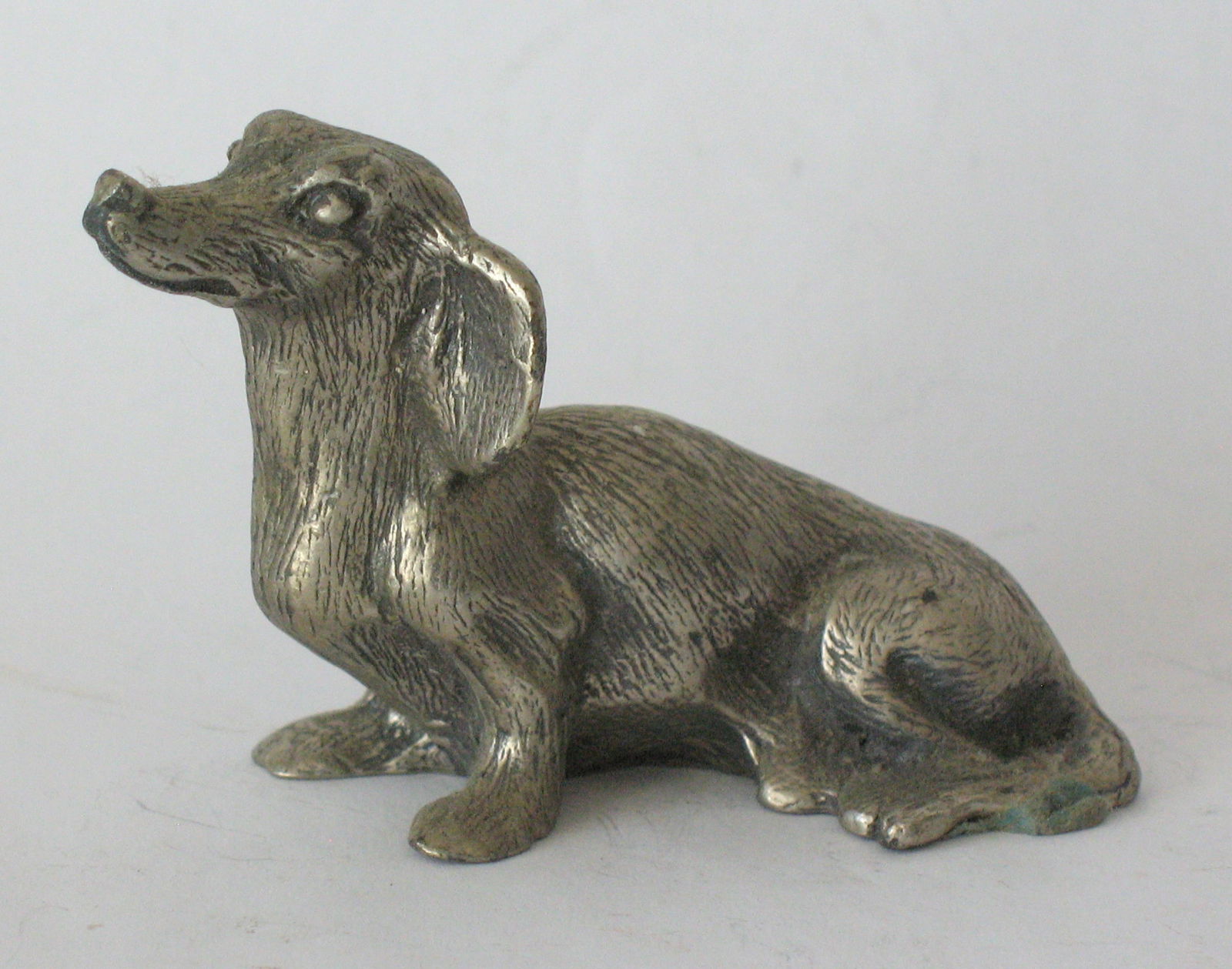 Antique cast pewter Dachshund paper weight. (1 of 3)