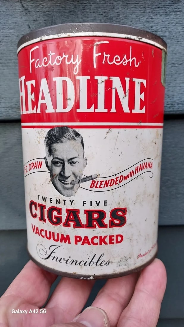 Antique Cigar Metal Can Graphics Headline