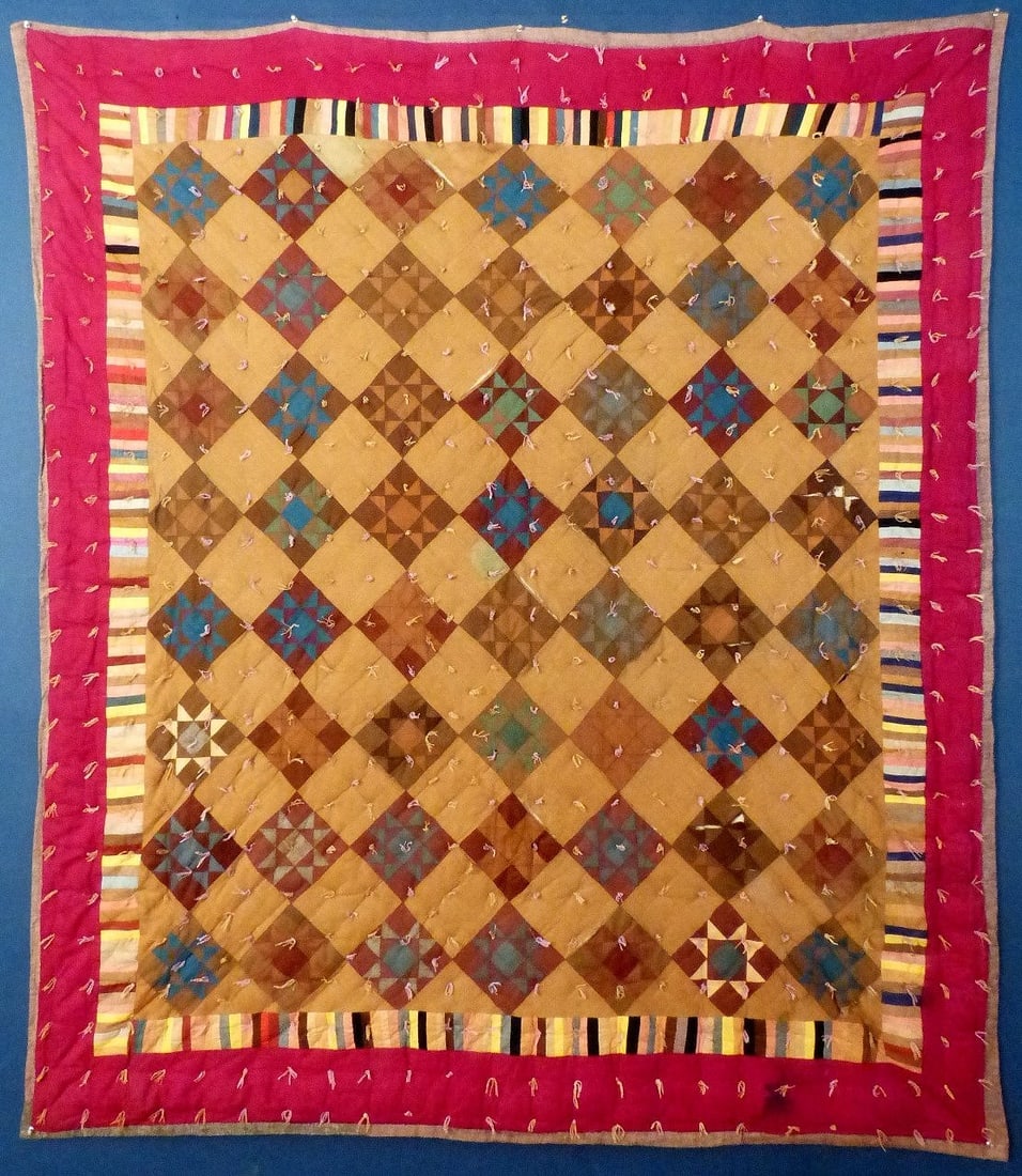 Antique 19th Century Ohio Amish "Hap" Or "Comforter": This is a rare find. It is a 19th Century Ohio Amish "Hap" or Comforter. It is quite thick as there is a lot of batting in this piece. It is "tied" NOT quilted. It is not in mint condition as it has s