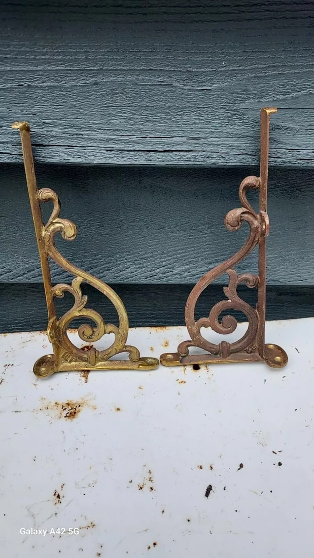 Original Antique Victorian Brass Shelf Brackets Reclaimed Wall Edwardian Metal (1 of 2)