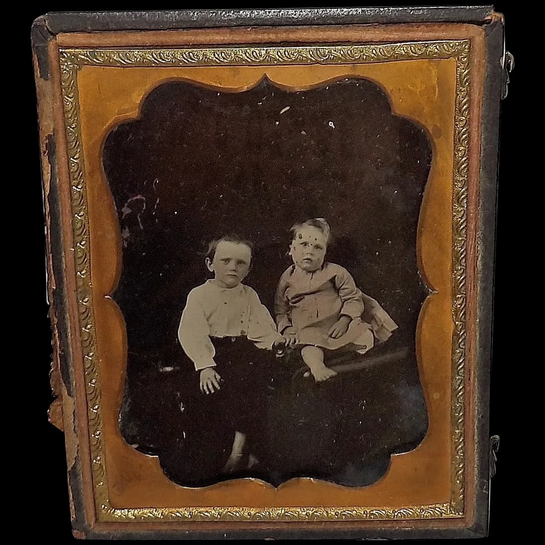 Tintype with Gold Gilt Metal and Hand Tooled Leather Frame (1 of 5)