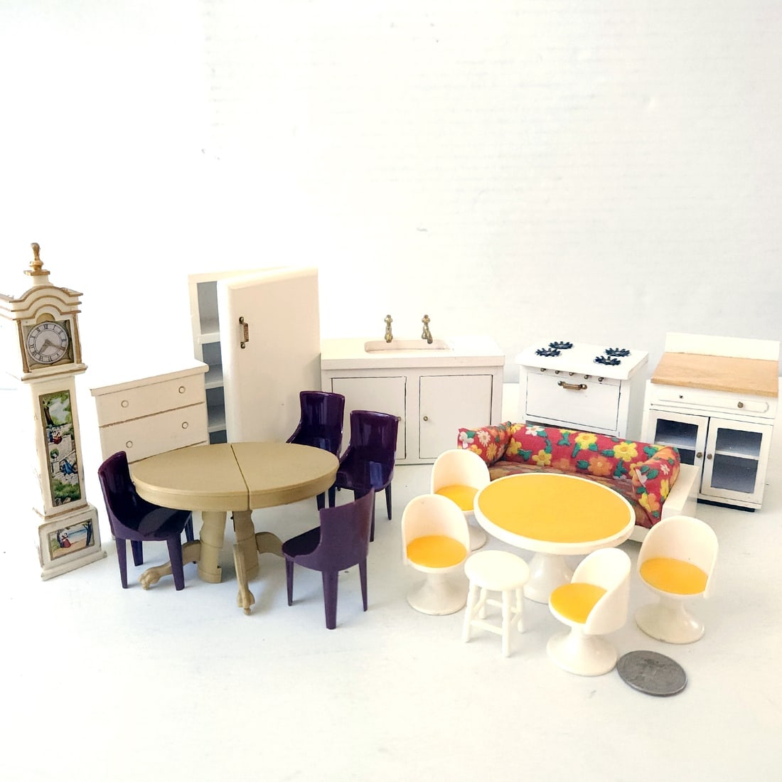 Miniature Dollhouse Vintage Kitchen Furniture Mix: Title: Miniature Dollhouse Vintage Kitchen Furniture Mix Date/Period: Later 20th C Materials: NA Additional Information: Miniature Dollhouse Vintage Kitchen Furniture Mix Includes rare Fisher Price ye