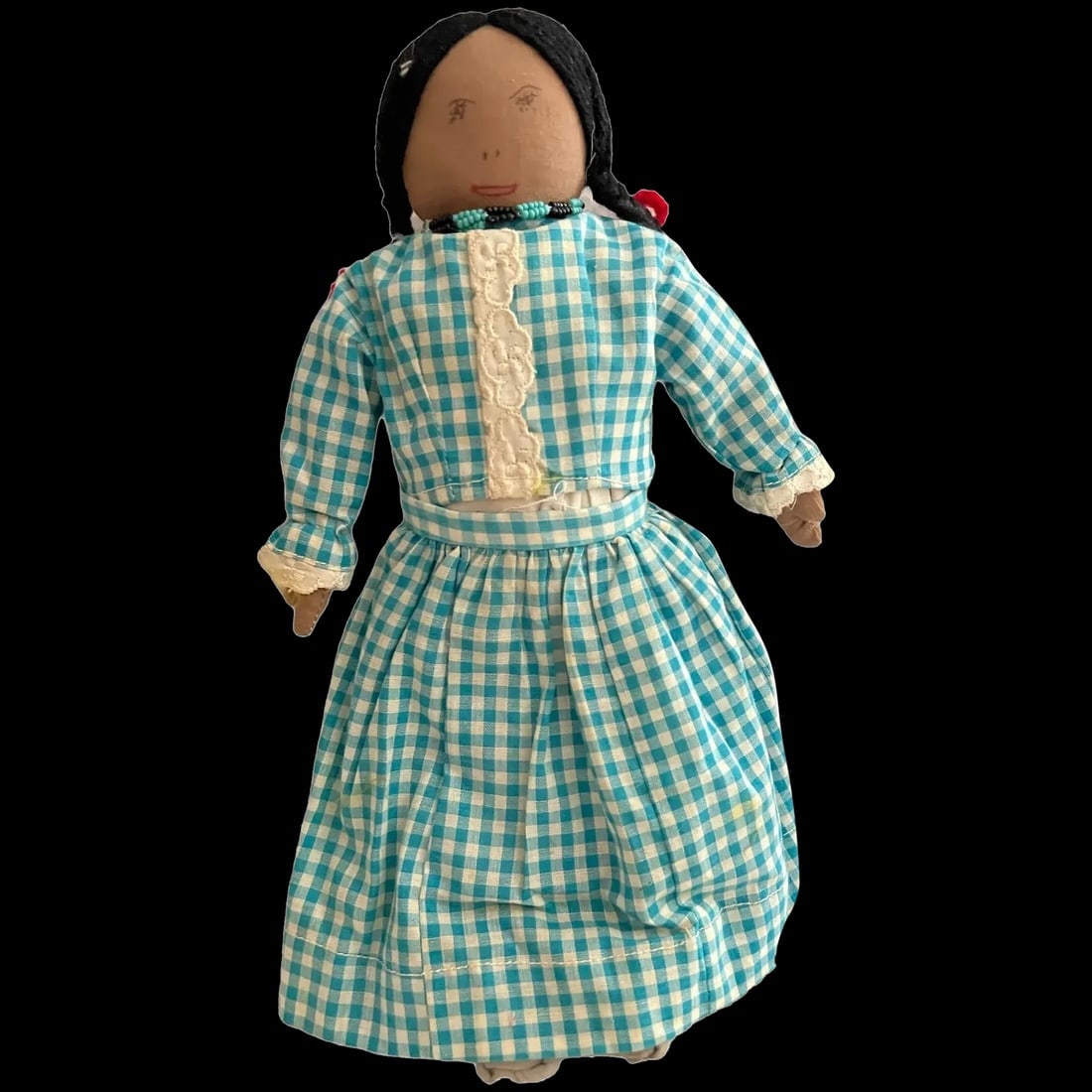 Vintage Native American Cloth Doll in Gingham Dress (1 of 4)