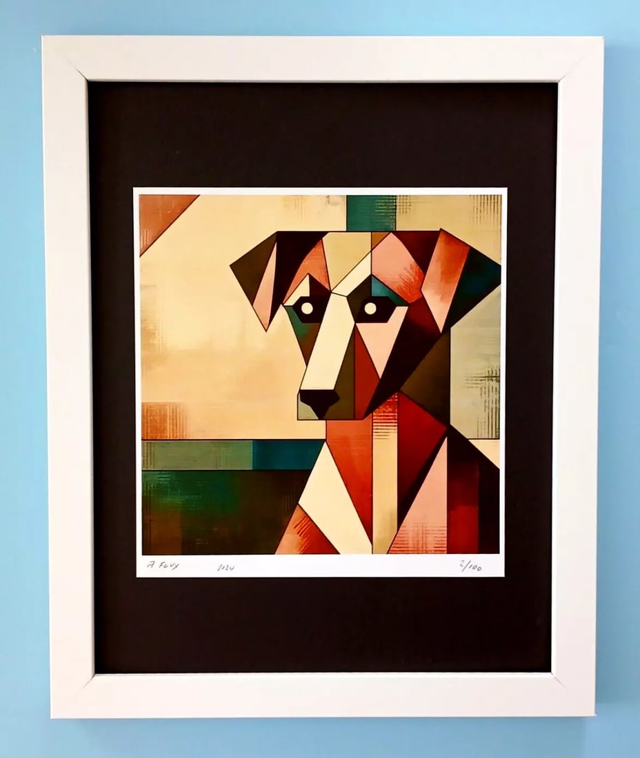 AIDAN FLUX | Hand Signed Original Print Framed | Ltd. Ed. COA | My Cubist Dog (1 of 4)