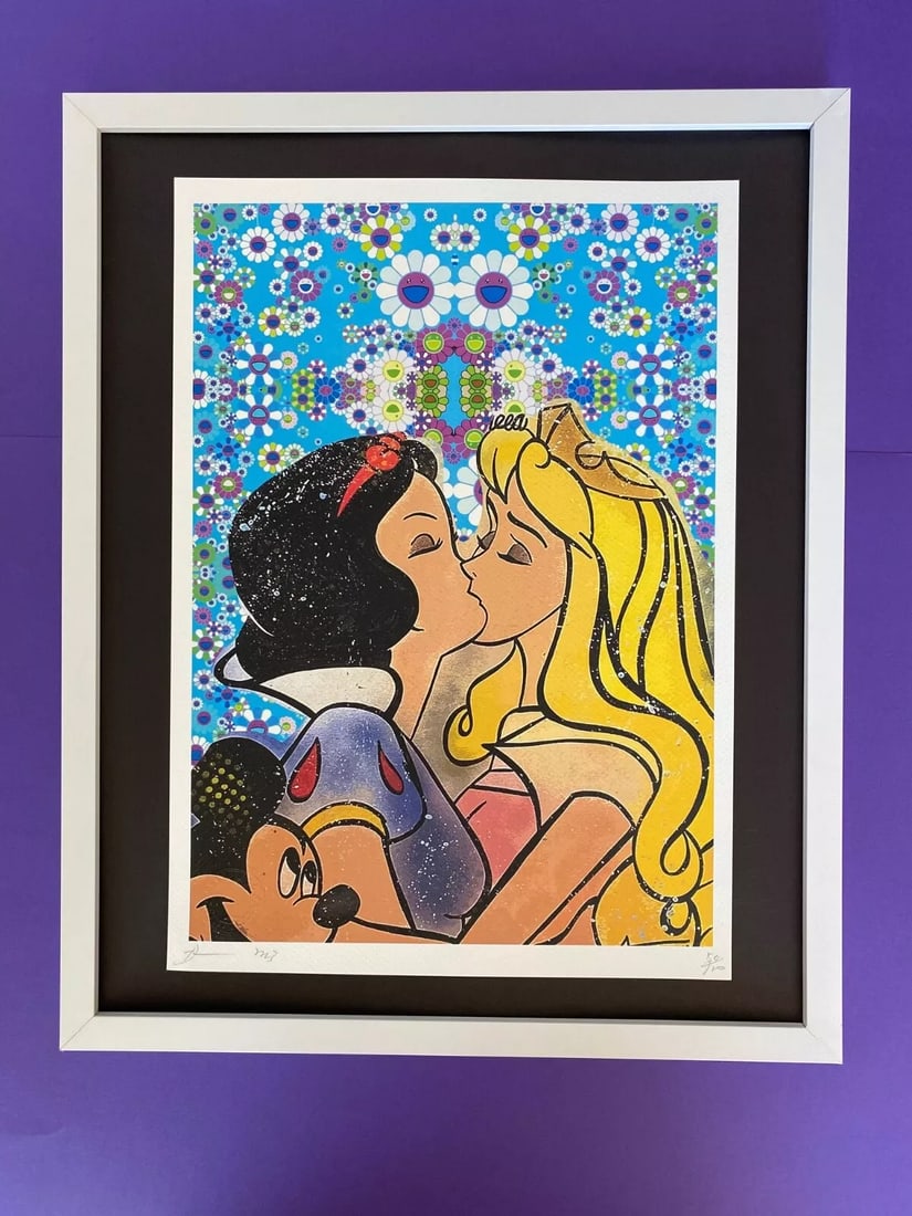 Death NYC Large Framed 16x20in Pop Art Original COA Theme Disney Princesses Kiss (1 of 5)