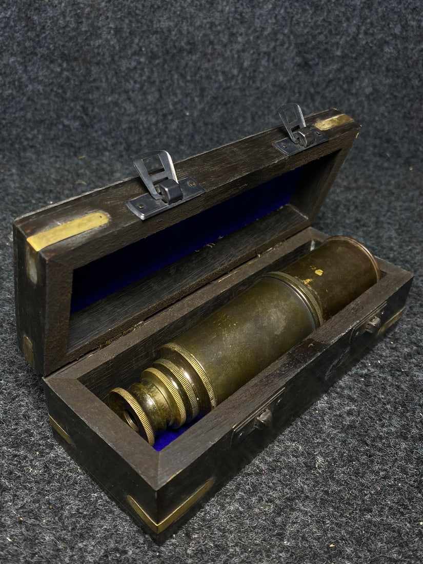 Old Bronze Telescope w Box (1 of 9)