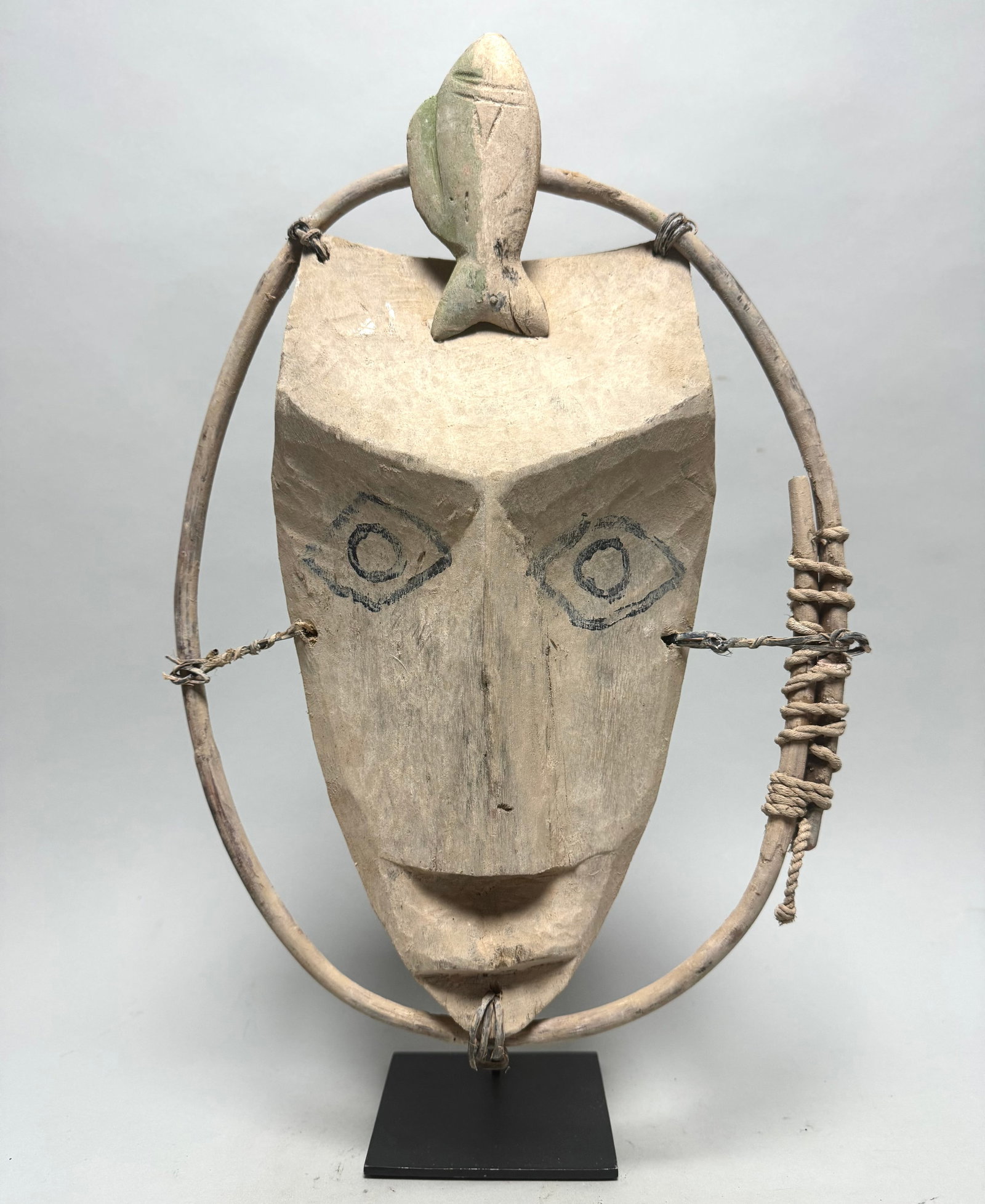 Fish Mask Yua made by the Yupik People who live on the West Coast of Alaska.: Yua Mask made by the Yupik People who live on the West Coast of Alaska. are famous for their craftsmanship of ceremonial masks. Their aspect varies depending on their use, ranging from little finger m