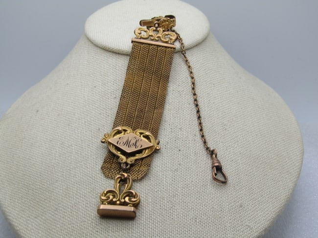 Antique Engraved Mesh Watch Chain & Fob, Gold Filled, 1800's to 1910, J.M.F. & Co. (1 of 1)