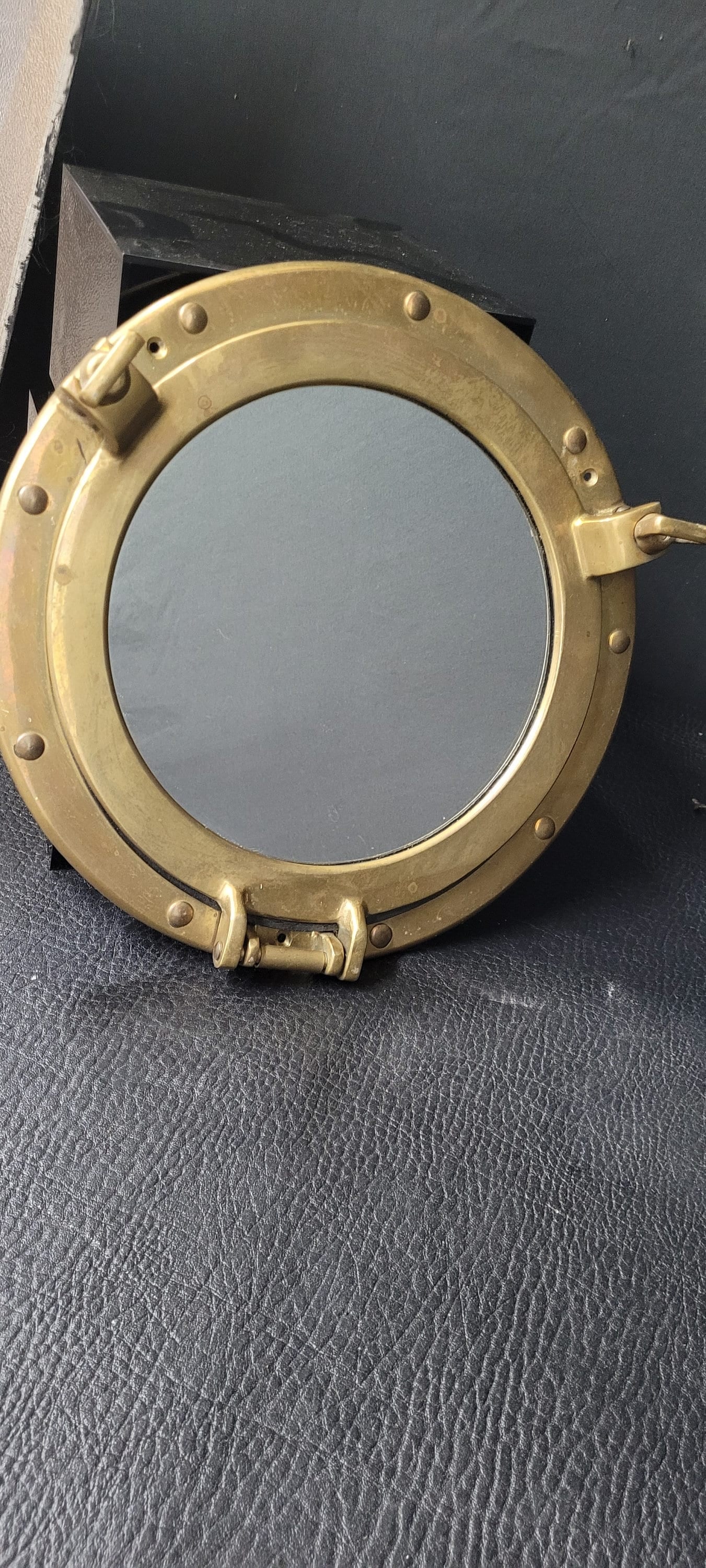 Vintage Brass Wall Mirror Nautical Ship Portal Window Metal Art Beach Decor Ocean Water Seaside (1 of 1)