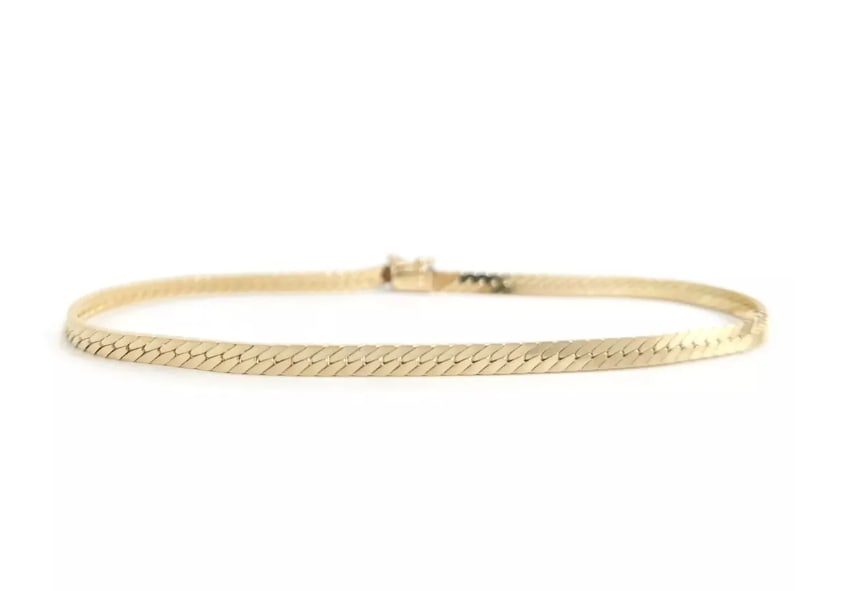 Herringbone Flat Chain Bracelet Anklet 14K Yellow Gold, 8.25 Inches, 6.00 Grams (1 of 1)