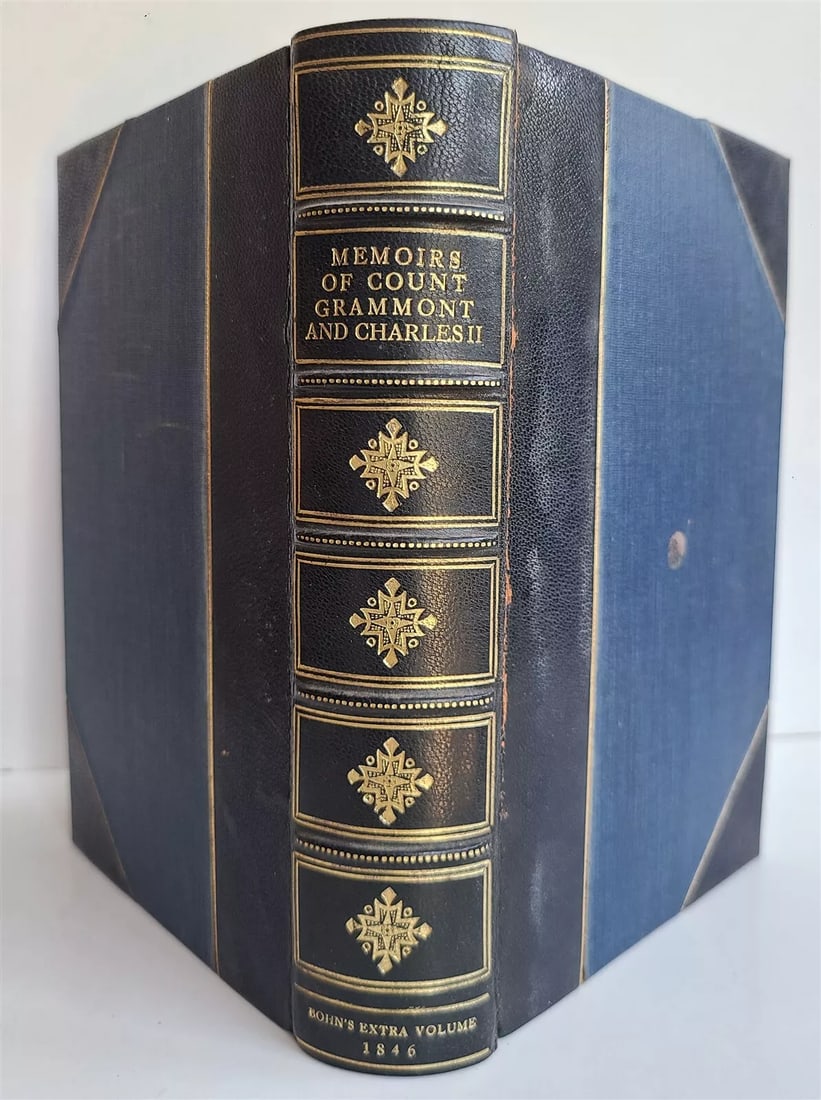1846 MEMOIRS of COURT of CHARLES II by COUNT GRAMMONT antique: MEMOIRS of COURT of CHARLES II by COUNT GRAMMONT edited by SIR WALTER SCOTT London; 1846 Original 3/4 leather over cloth boards binding gilt top edge, others untrimmed vi, 546 pp Very good interior co
