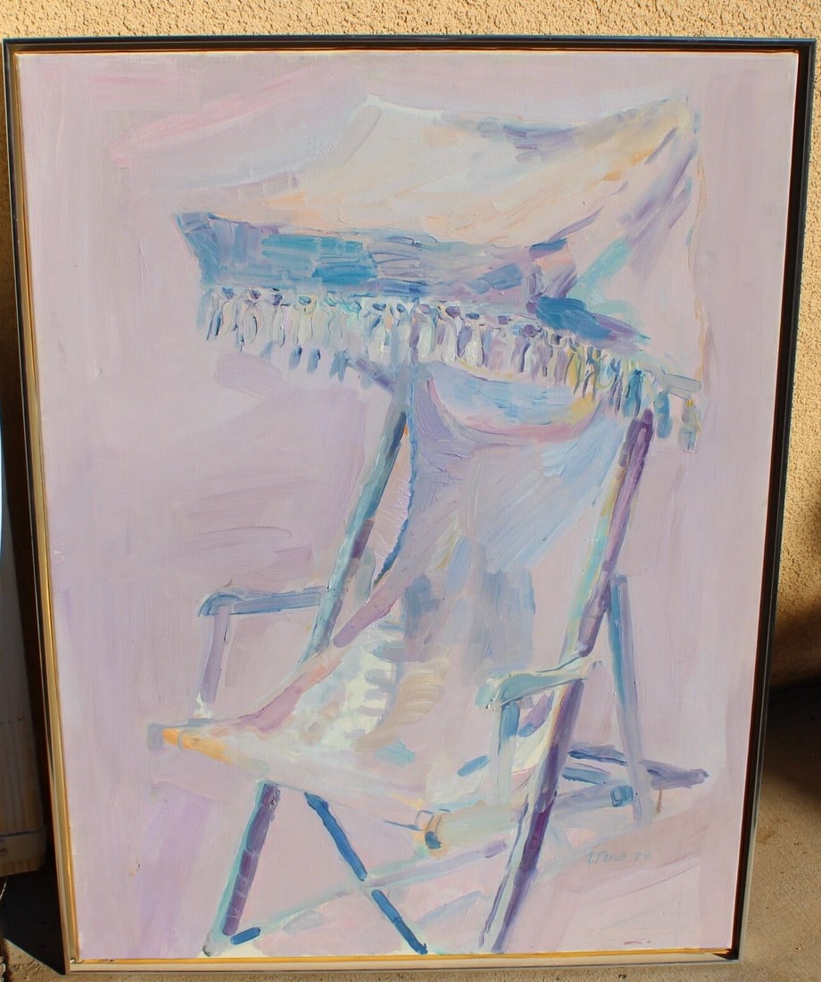ANDREA TANA Original oil Deck Chair on Mauve Ground 1979 Compare at $1600 (1 of 6)