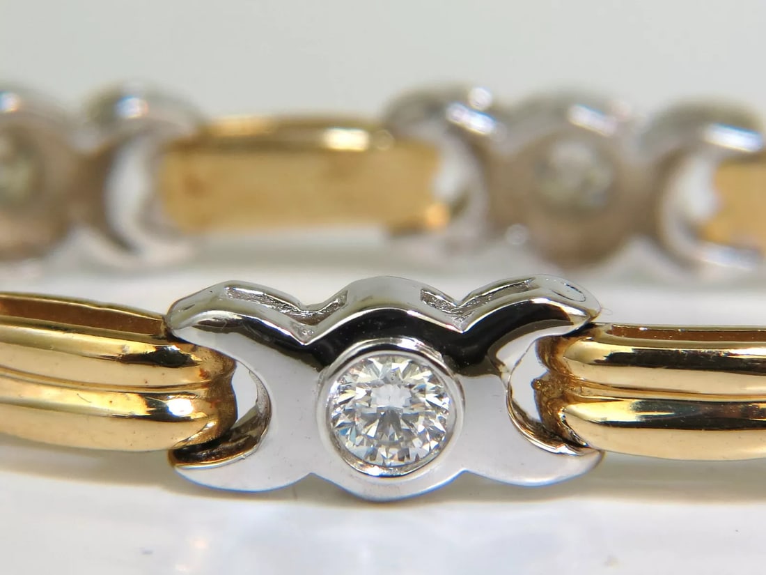 2.00CT DIAMONDS BEZEL LINK BRACELET FULL CUTS G/VS2 TWO TONE 14KT+ (1 of 9)