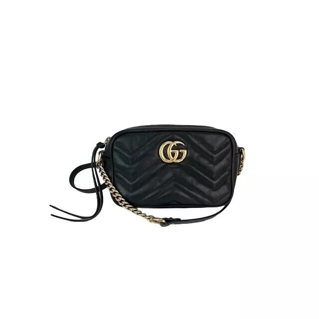 GUCCI GG Mini Marmont Matelasse Black Calfskin Leather Crossbody (1 of 6)