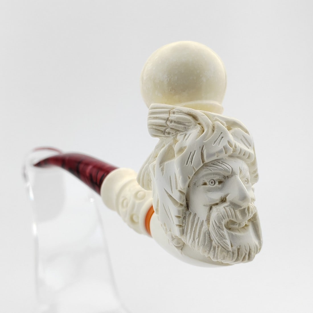 Bacchus Meerschaum Pipe,Greek Mythology: Title: Bacchus Meerschaum Pipe,Greek Mythology Materials: Meerschaum Dimension: 6.49 inch (16.5cm) Additional Information: Bacchus,Hand carved Meerschaum Pipe and Cigarette Holder. Unique design and f