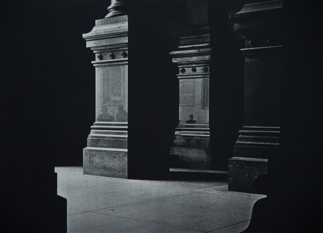 GEORGE KRAUSE - Marble Reflections, City Hall, 1971: Artist: George Krause Title: Marble Reflections, City Hall, Philadelphia, 1971 Medium: Rotogravure, 1975, USA Dimensions: 9x6.5" Description: Heat Wax Mounted on 11x14" Conservation Board Artist Bio: