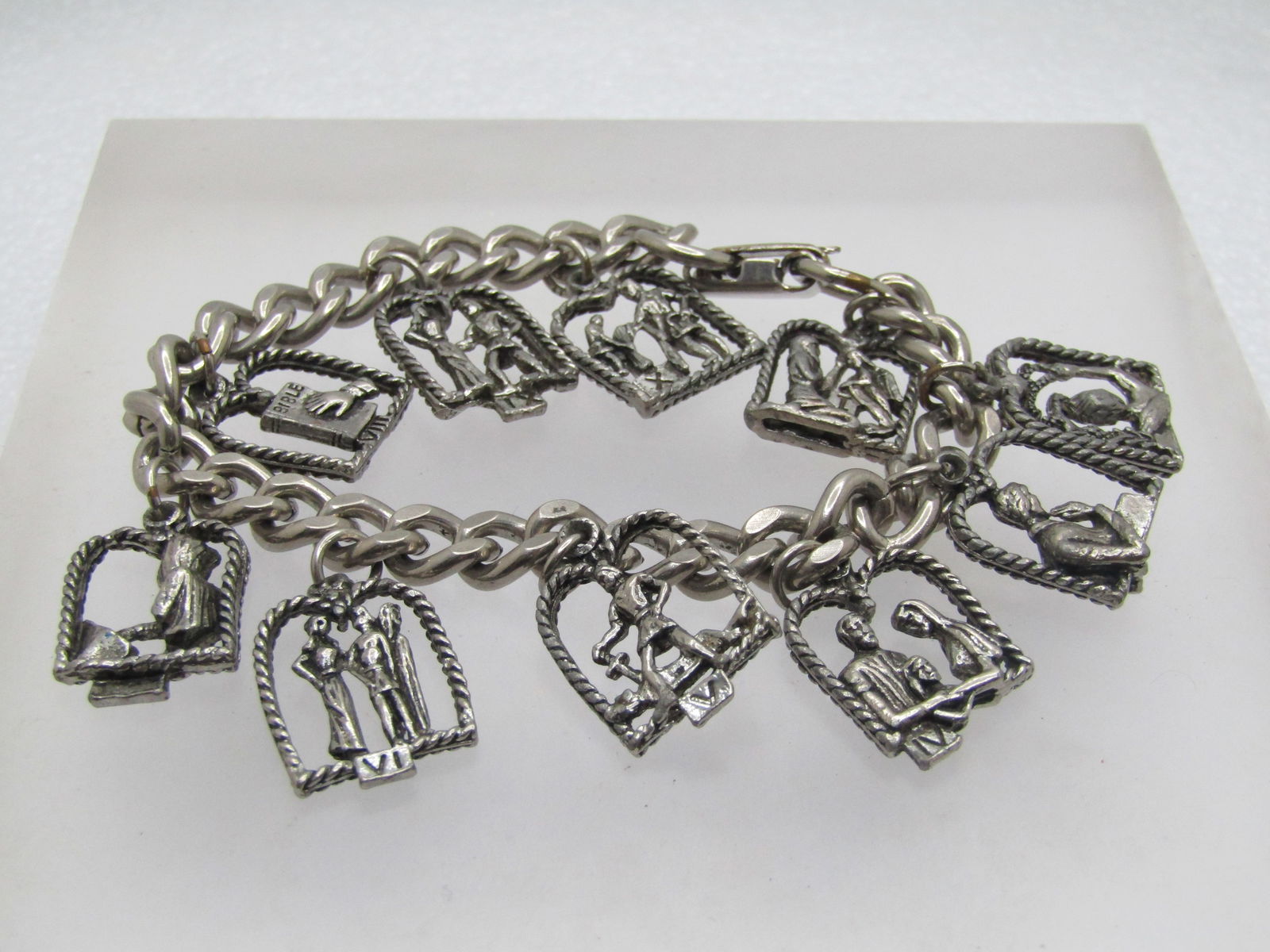 Vintage Ten Commandments Charm Bracelet, 7", Mid-Century (1 of 7)
