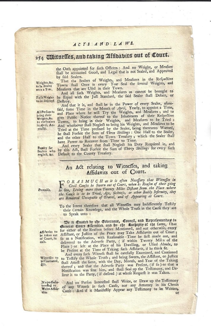 1750 Leaf Colonial Commecticut Act Weights and Measures (1 of 2)