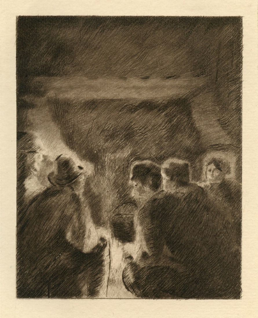 Camille Pissarro etching "La veillee" (1 of 1)