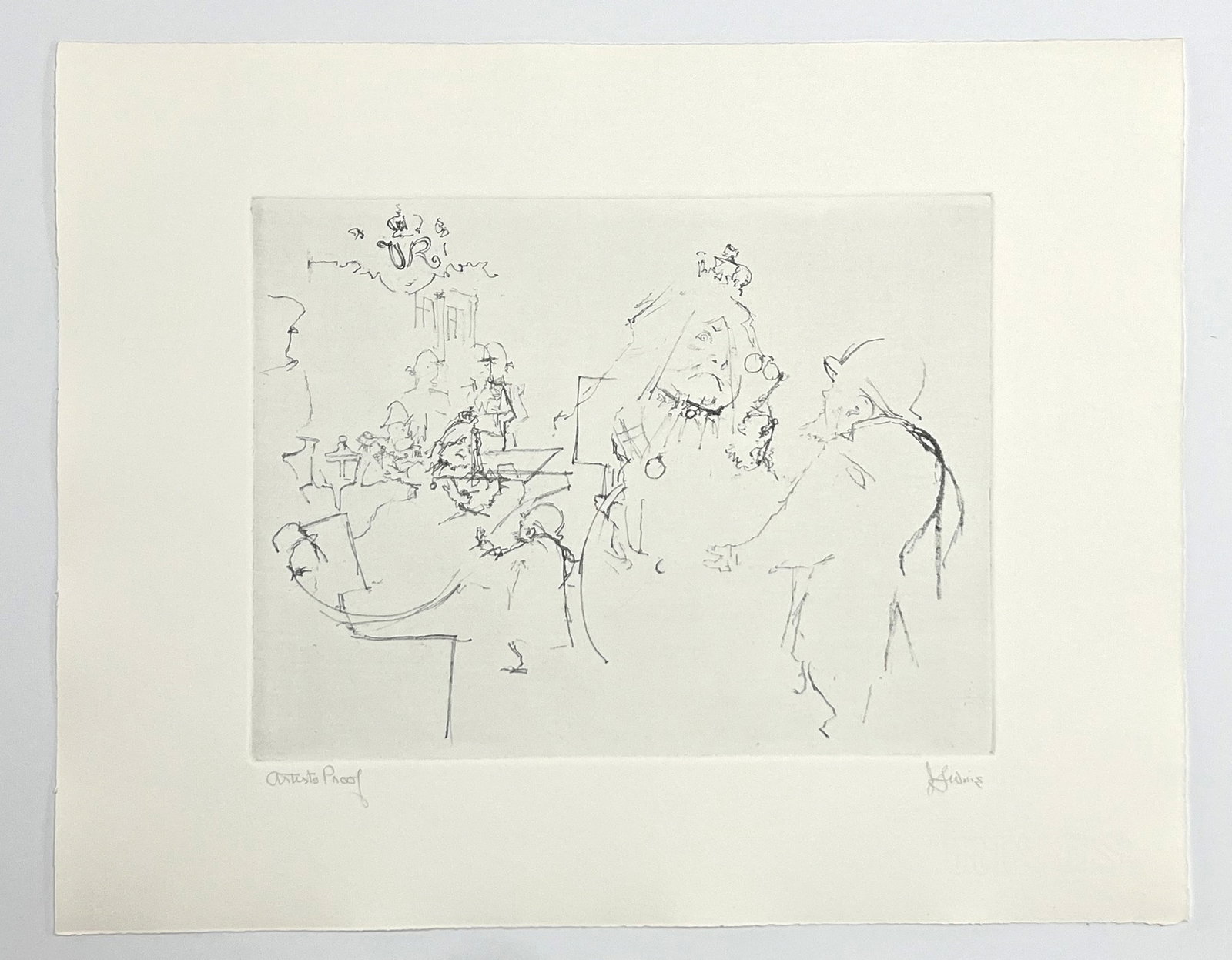 Jack Levine signed original etching "Victoria's Jubilee": Medium: original soft ground etching. Signed in pencil and annotated "Artist's Proof". Printed in 1967 for the Dreigroschen Film portfolio and published by Touchstone Publishers. This is one of 10 art