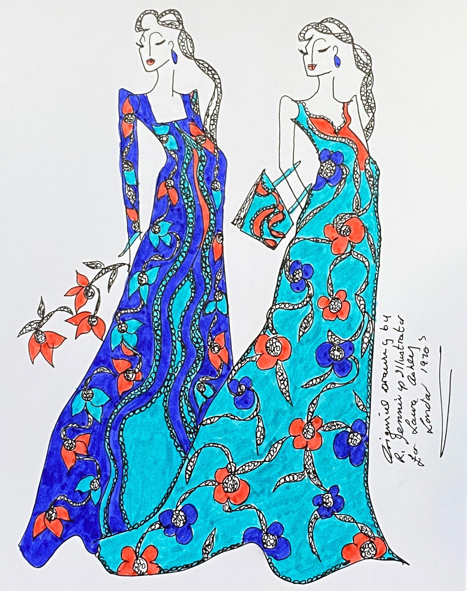 Original Fashion Design Illustration Watercolor Painting Laura Ashley Designer c. 2000's (1 of 6)