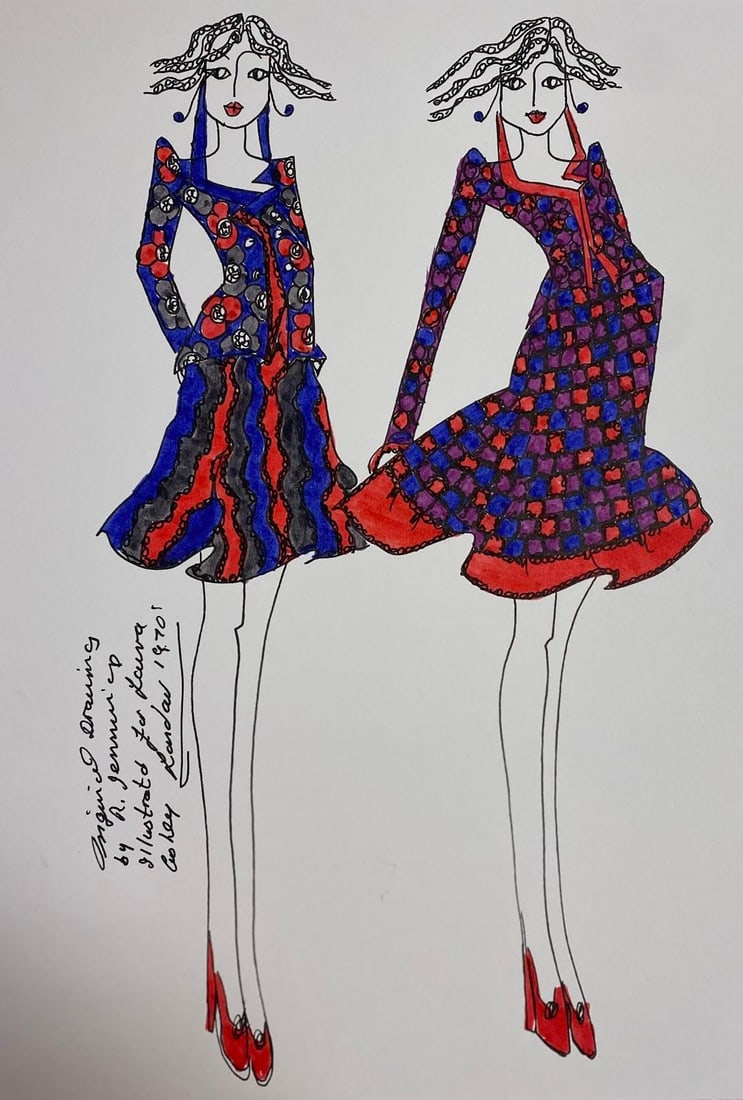 Original Fashion Design Illustration Watercolor Painting Laura Ashley Designer c.2000 (1 of 3)