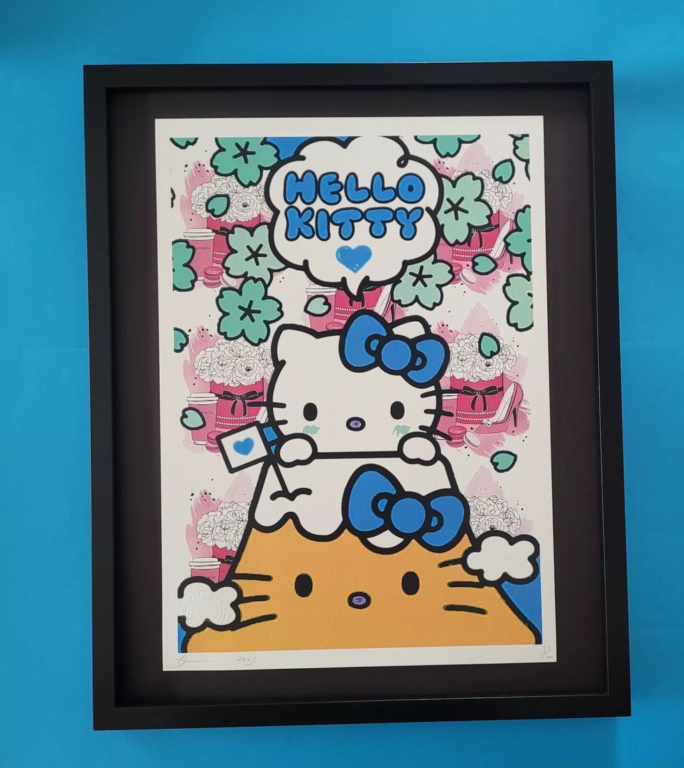 Death NYC Large Framed 16x20in Pop Art Certified HELLO KITTY #3: Up for Sale this Beautiful and Scarce Print by Pop Art Graffiti Master Artist Death NYC Hand Signed in Pencil Numbered X/100 or Proof This piece is mounted on a 20 x 16 in. black acid free black board
