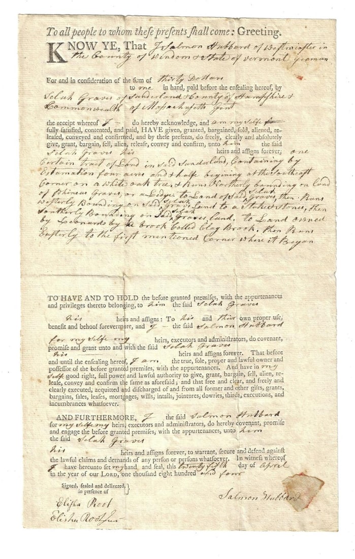 1801 Two Massachusetts Deeds Sunderland (1 of 3)