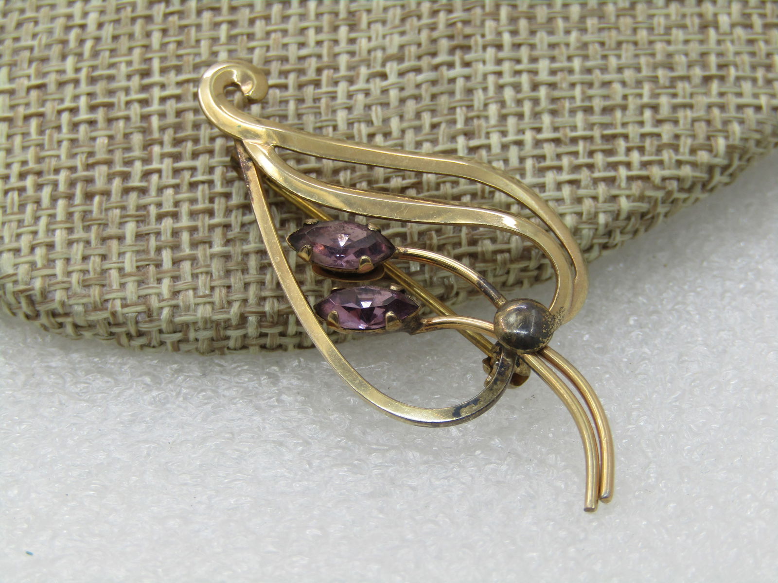 Vintage Van Dell Rhinestone Leaf Brooch, 1960's, 1/10 12kt G.F., 2" (1 of 7)