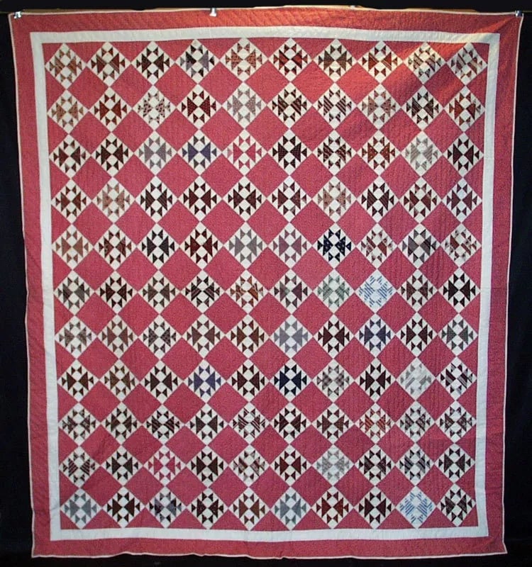 ANTIQUE QUILT c1870's DOUBLE X PATCHWORK COTTON 84" x 75-1/2" QUILTED (1 of 10)