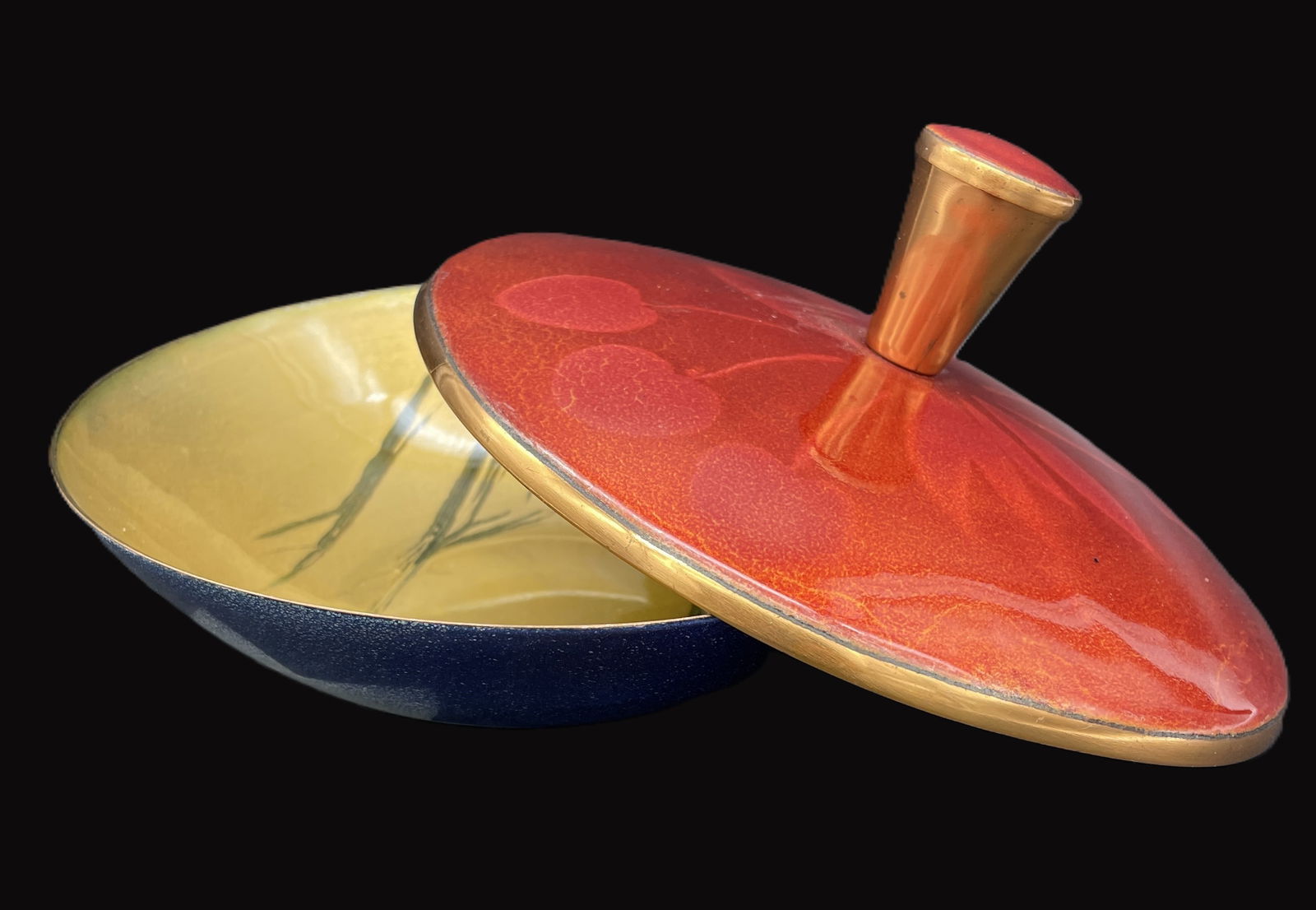 EDWARD WINTER ENAMEL COVERED BOX BOWL LID MID CENTURY MODERN SIGNED COPPER (1 of 8)