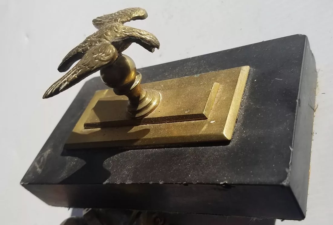 1876 brass and stone eagle paperweight antique: Great looking piece in Excellent condition. Brass and stone. Eagle looks to be earlier version. Believe it dates to 1910 period. . Approximately 3 x 3 x 5" . Shipping includes insurance. Shipping: Dom